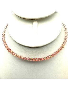AB Pink Memory Wire Choker, Faceted Crystal Beaded Necklace, Elegant Pastel